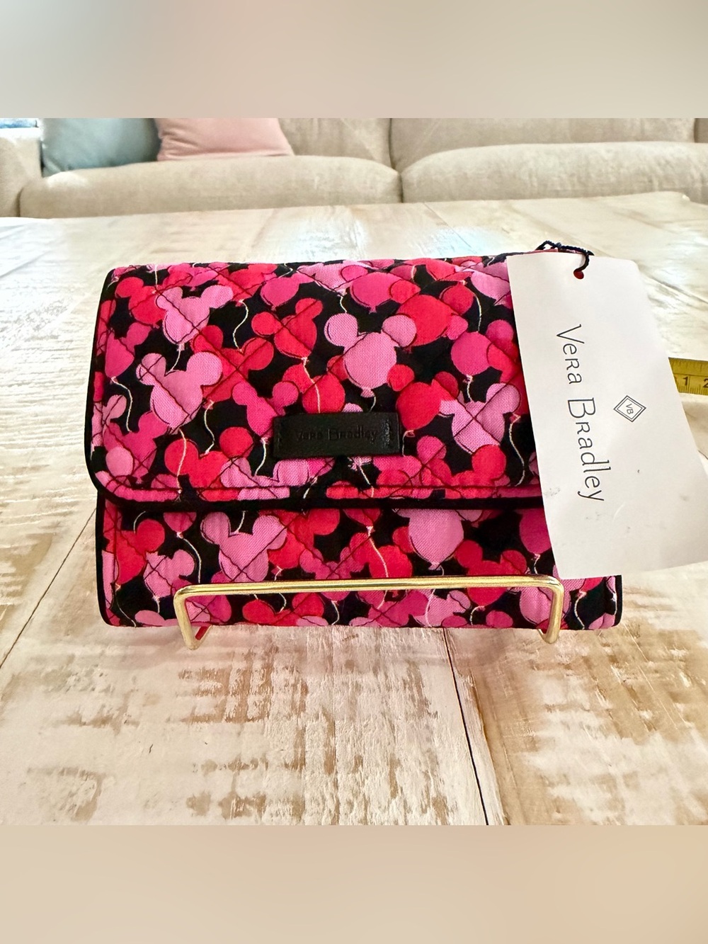 Vera Bradley Disney Mickey Whimsical Balloons Riley Compact Wallet Hot Pink